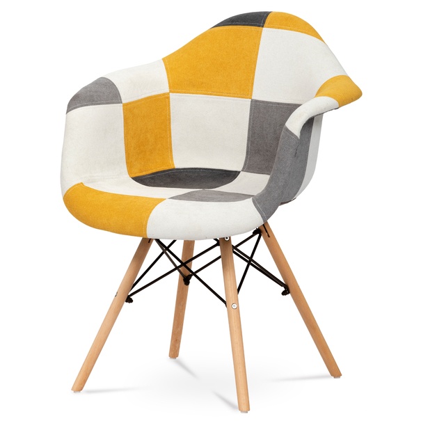 Sconto Jedálenská stolička AVIRA biela/žltá, patchwork.