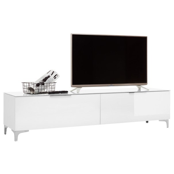 Sconto TV stolek BENTLEY bílá matná/bílé sklo, hloubka 45 cm - nábytek SCONTO nábytek.cz