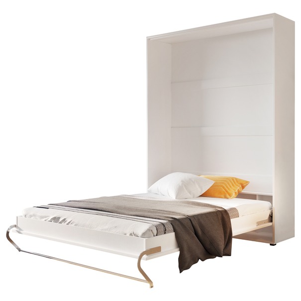 Sklápacia posteľ CONCEPT PRO CP-01 biela vysoký lesk, 140x200 cm, vertikálna 1