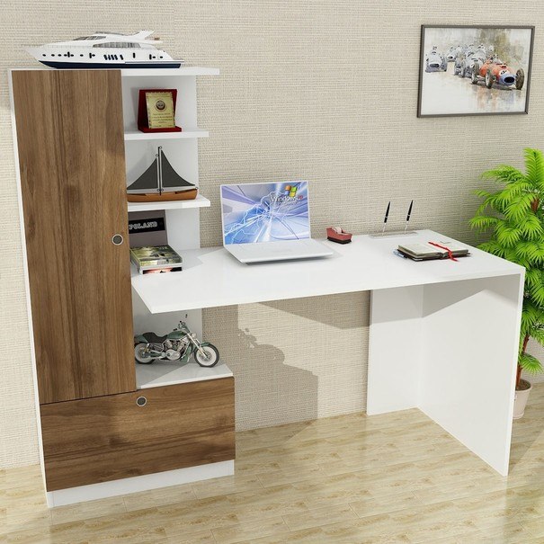 Písací stôl s regálom DOMINGOS orech/biela 2