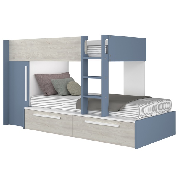 Poschodová posteľ so skriňou EMMET I pínia cascina/modrá, 90x200 cm 3