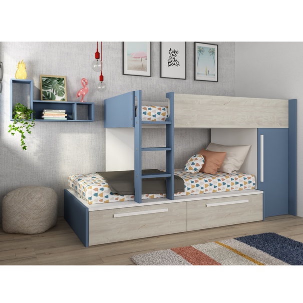 Poschodová posteľ so skriňou EMMET I pínia cascina/modrá, 90x200 cm 8