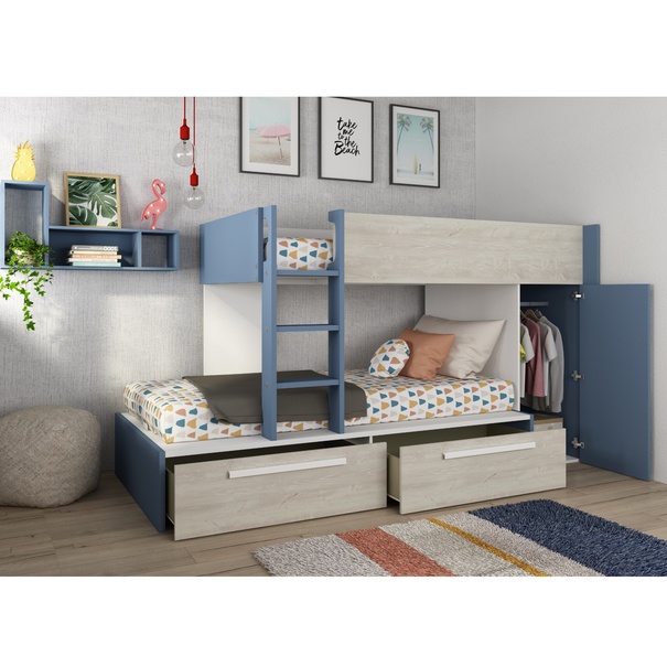 Poschodová posteľ so skriňou EMMET I pínia cascina/modrá, 90x200 cm 9