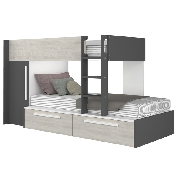 Poschodová posteľ so skriňou EMMET I pínia cascina/sivá, 90x200 cm 3