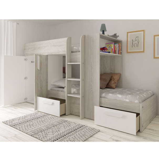 Poschodová posteľ so skriňou a úložným priestorom EMMET III pínia cascina/biela, 90x200 cm 5