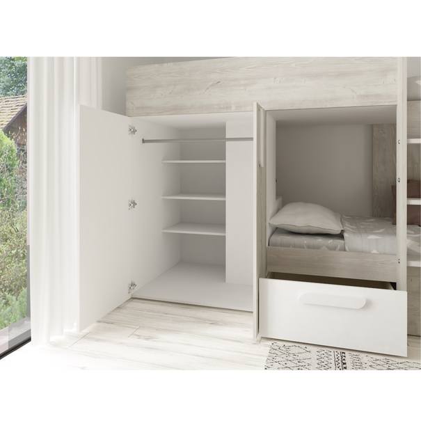 Poschodová posteľ so skriňou a úložným priestorom EMMET III pínia cascina/biela, 90x200 cm 6