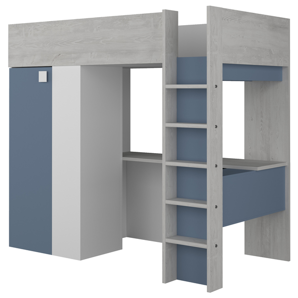 Poschodová posteľ so skriňou a stolom EMMET V pínia cascina/modrá, 90x200 cm 1