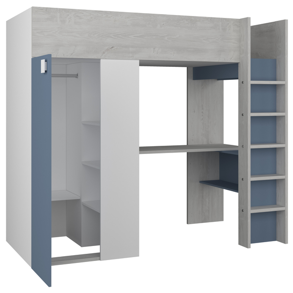 Poschodová posteľ so skriňou a stolom EMMET V pínia cascina/modrá, 90x200 cm 3