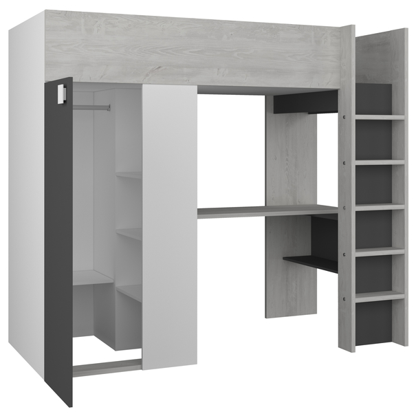 Poschodová posteľ so skriňou a stolom EMMET V pínia cascina/sivá, 90x200 cm 3