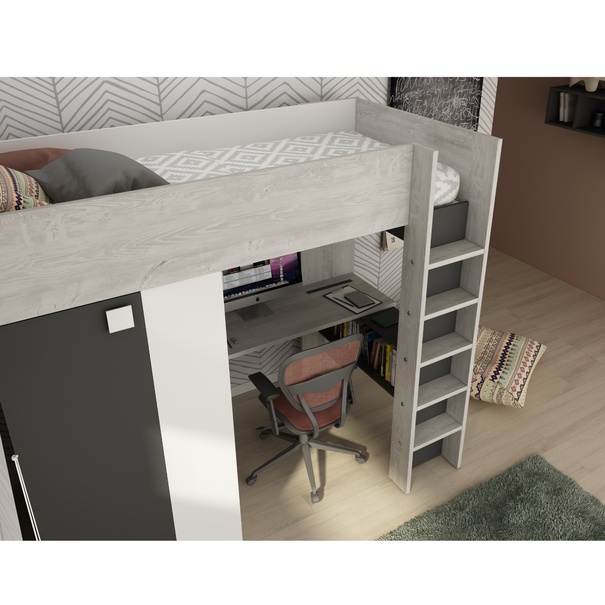 Poschodová posteľ so skriňou a stolom EMMET V pínia cascina/sivá, 90x200 cm 5