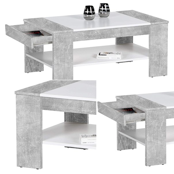 Konferenční stolek FINLEY PLUS beton/bílá 2
