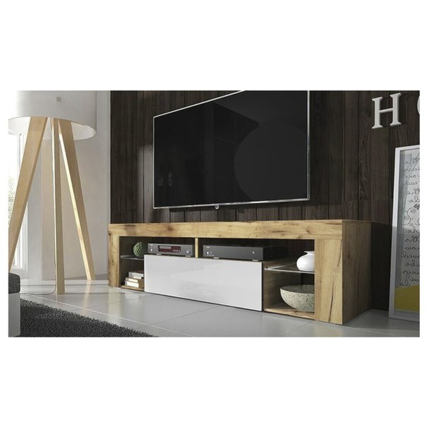 TV stolek HUGO dub wotan/bílá lesklá, 160 cm 2