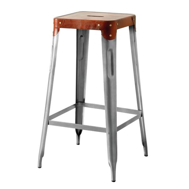 Barová stolička IRON železo almond/hnedý kožený poťah 1