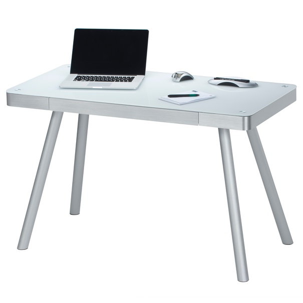 Počítačový stůl MAXWELL kov/bílé sklo 1