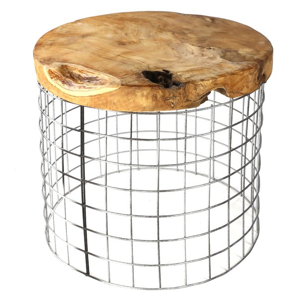 Prístavný stolík TRIEN 1 teakové drevo/kov, priemer 50 cm 1