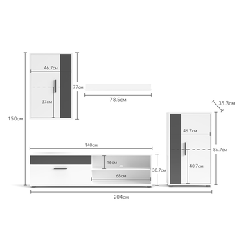 Obývací stěna BERNO beton/bílá 4