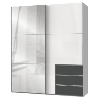 Šatní skříň  ELIOT bílá/grafit, šířka 200 cm, zrcadlo 1