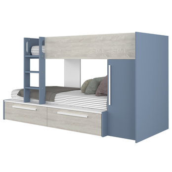 Poschodová posteľ so skriňou EMMET I pínia cascina/modrá, 90x200 cm 1