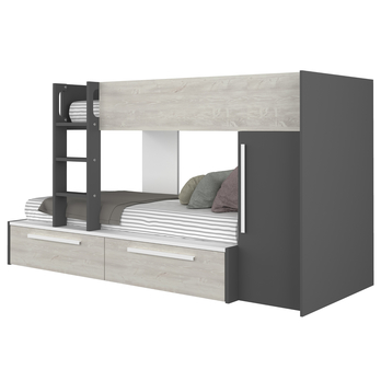 Poschodová posteľ so skriňou EMMET I pínia cascina/sivá, 90x200 cm 1
