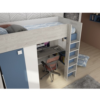 Poschodová posteľ so skriňou a stolom EMMET V pínia cascina/modrá, 90x200 cm 5