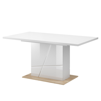 Jedálenský stôl FUTURA 10 biela vysoký lesk/dub riviéra 1
