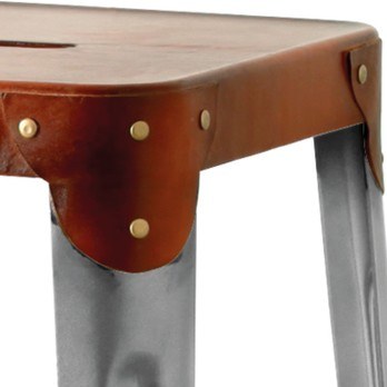 Barová stolička IRON železo almond/hnedý kožený poťah 3